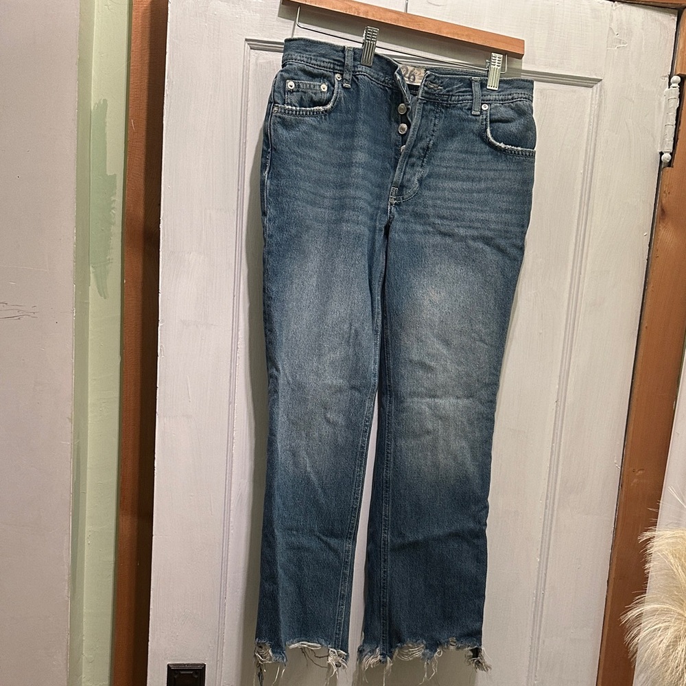 Free People Distressed Blue Ankle Jeans